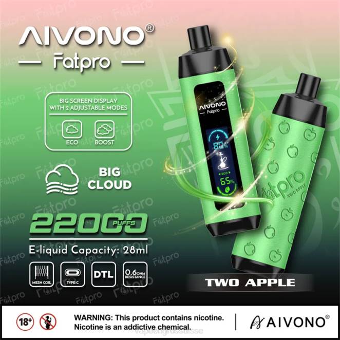 Vape En Gros Suisse - Aivono Fatpro 22000 deux pommes 446J1